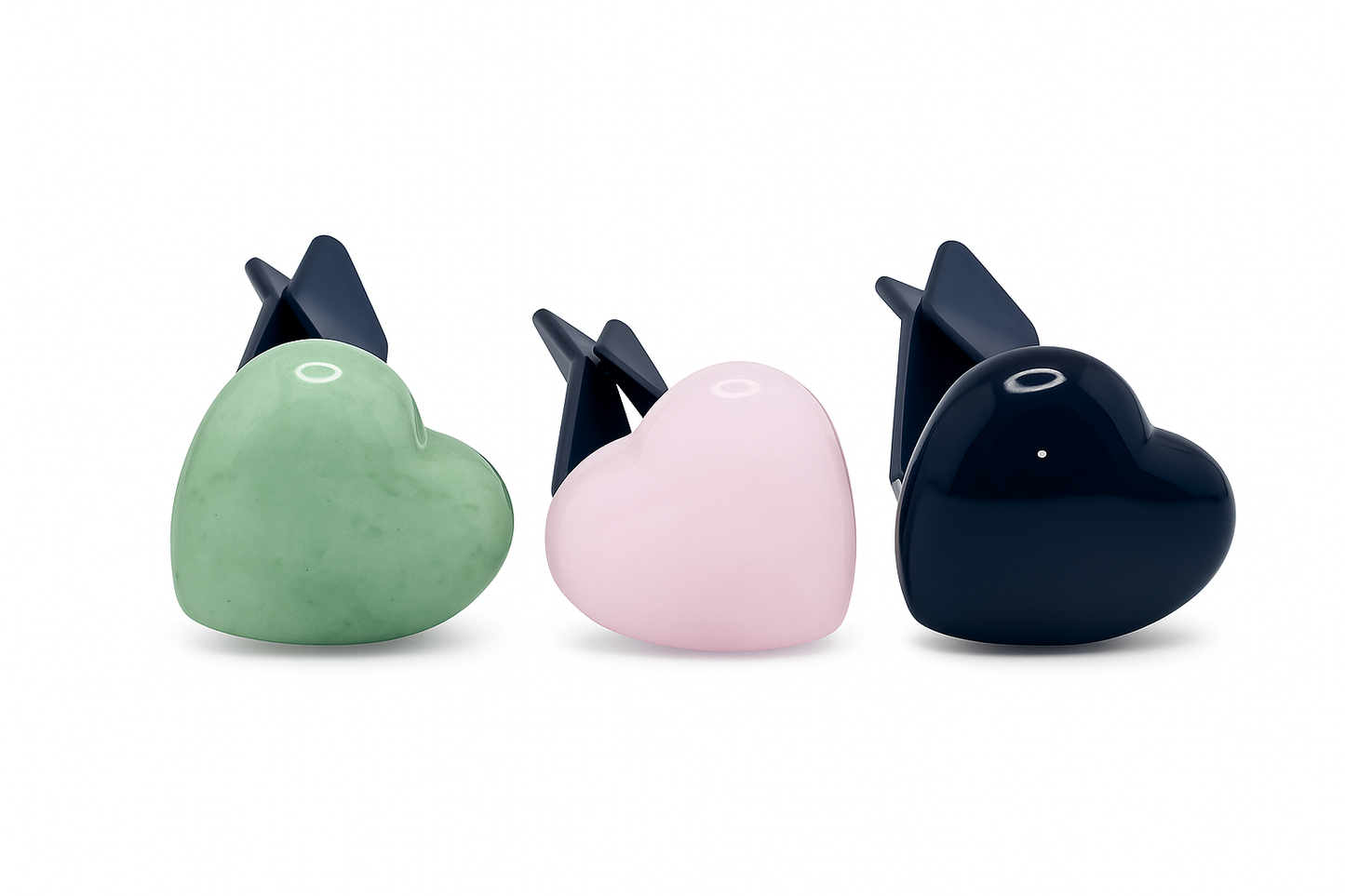 Onyx, aventurine and rose quartz car vent clip charms for energy and balance.