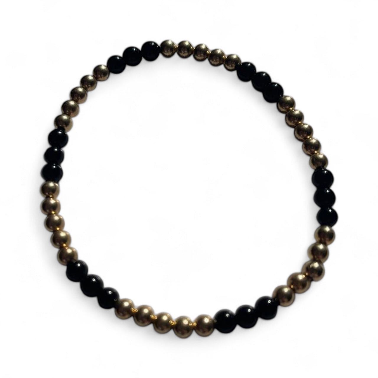 Handmade 14ct gold filled bracelet with black onyx beads, 4mm, 16cm length.