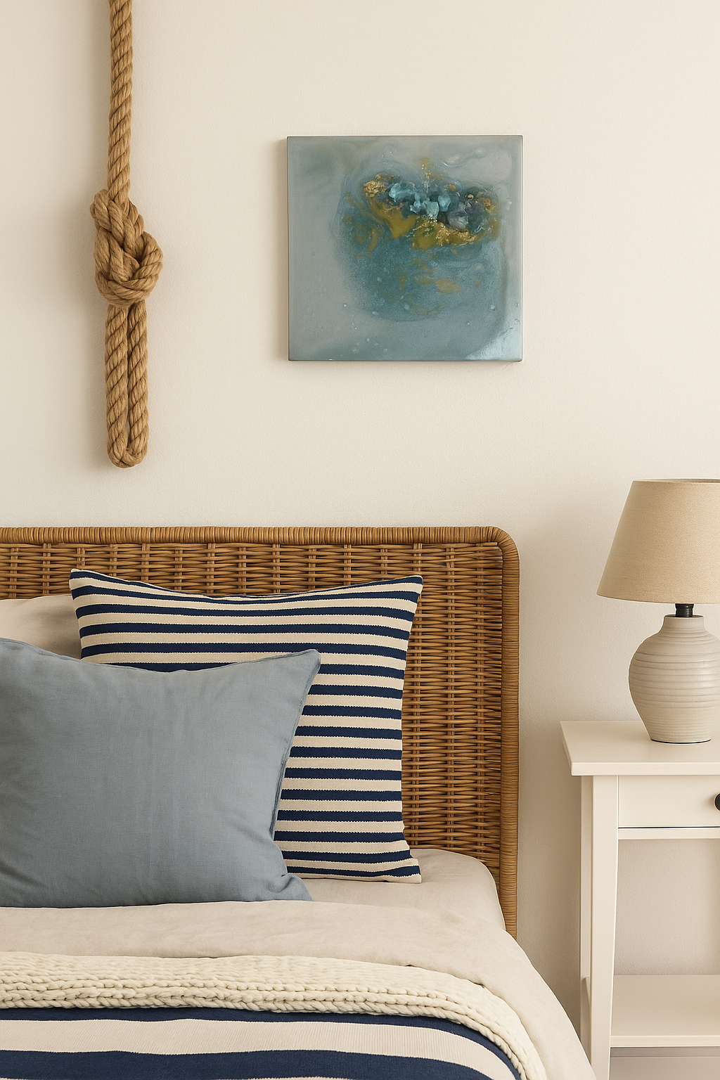 Original amazonite and clear quartz artwork, handmade UK crystal wall art for harmony and balance.