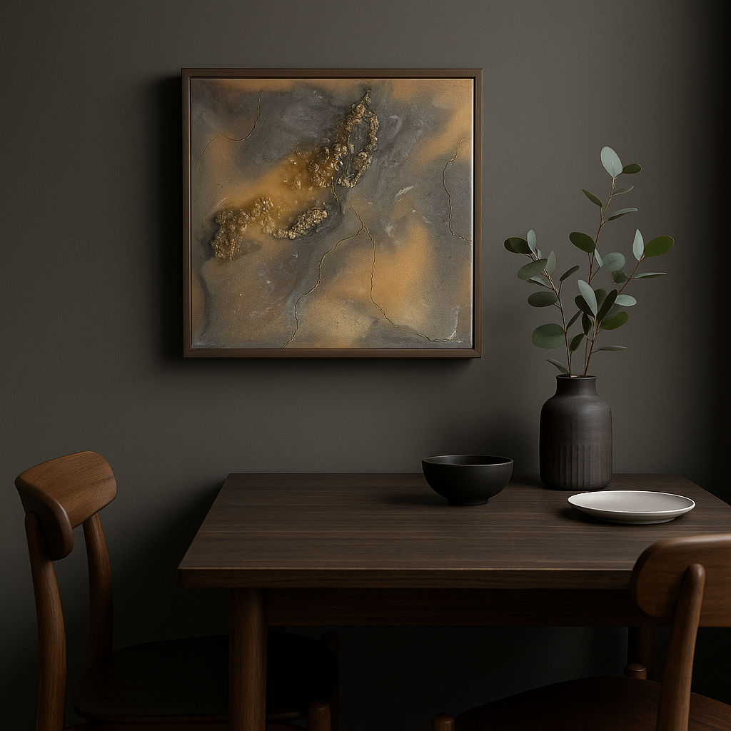 Original clear quartz wall art with 9ct gold vein, modern crystal-inspired decor.