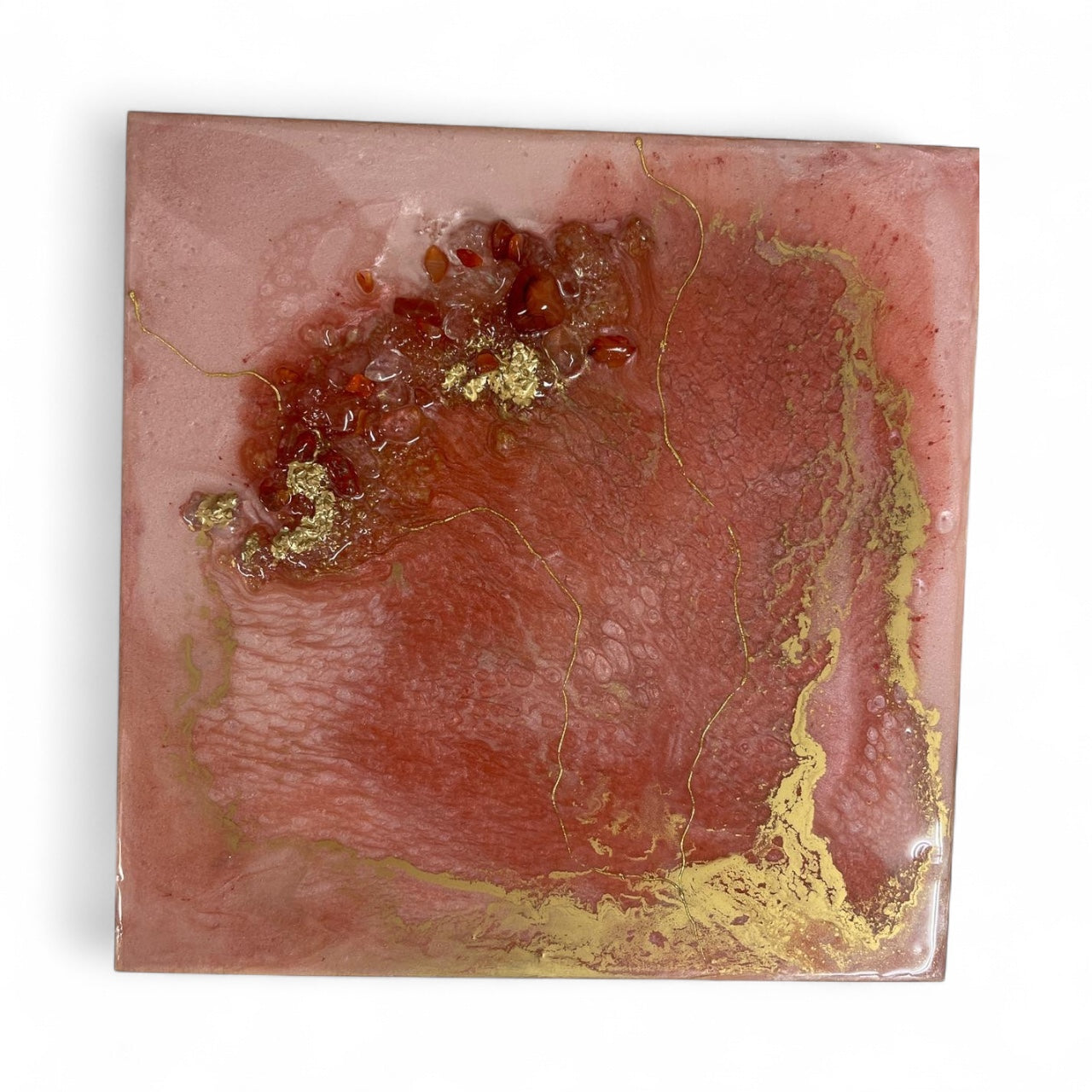 Original carnelian and clear quartz artwork, handmade crystal wall art UK.