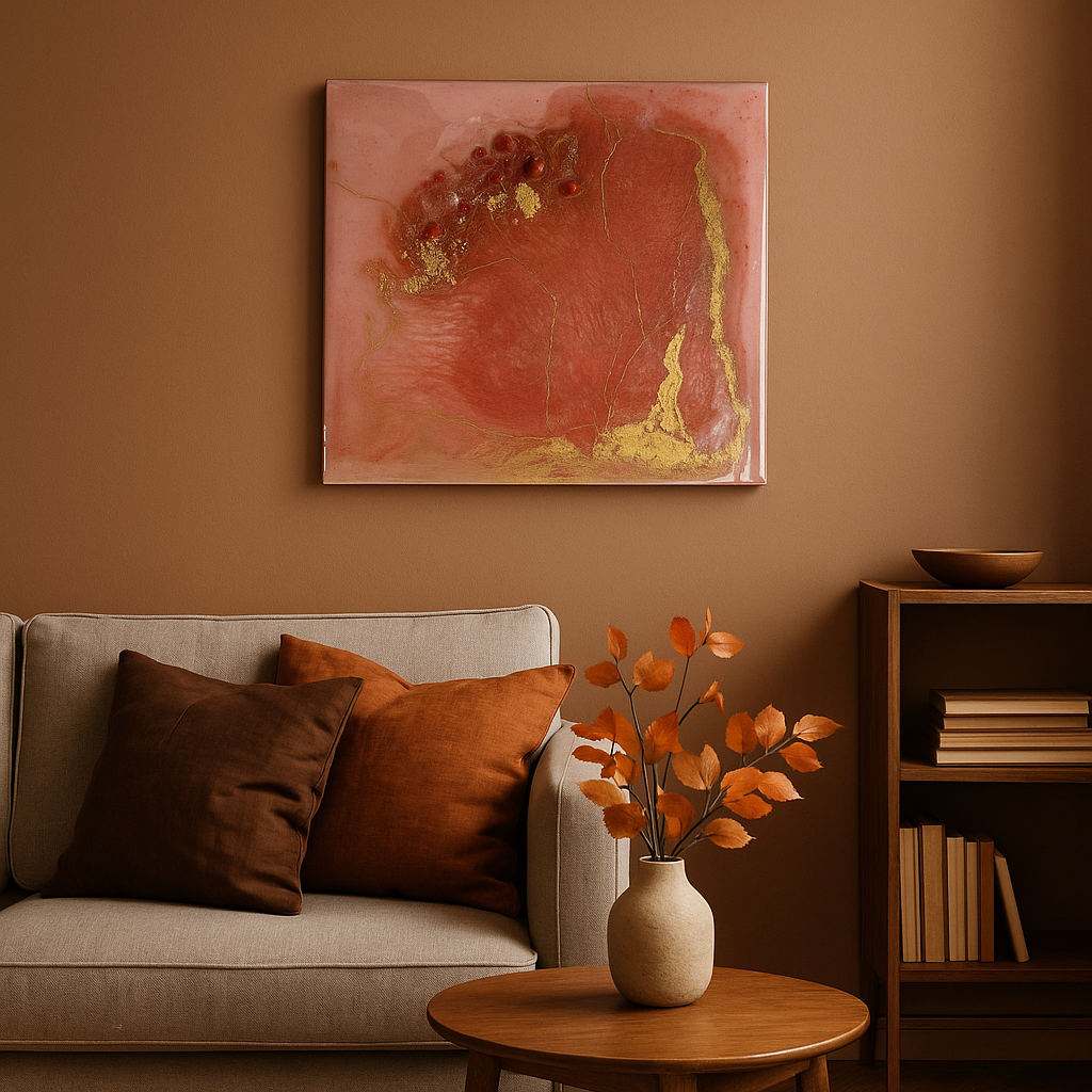Crystal-inspired painting featuring fiery carnelian with clear quartz and gold detail.