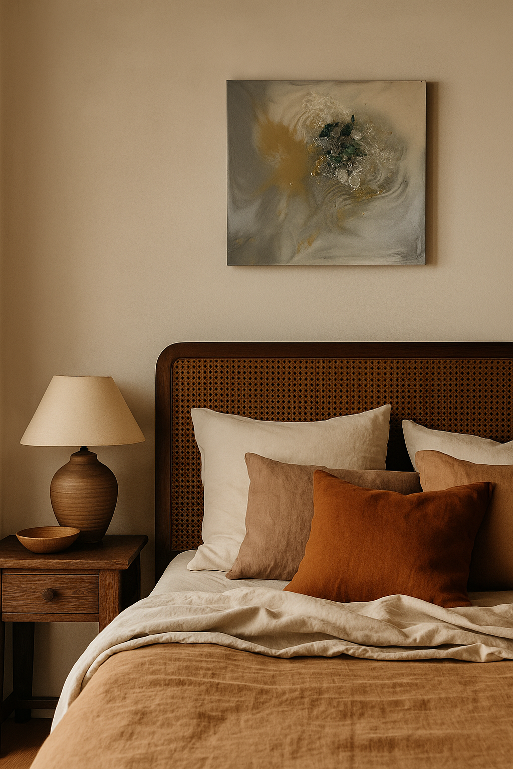 Healing crystal painting featuring moss agate and clear quartz, symbolising growth and clarity.