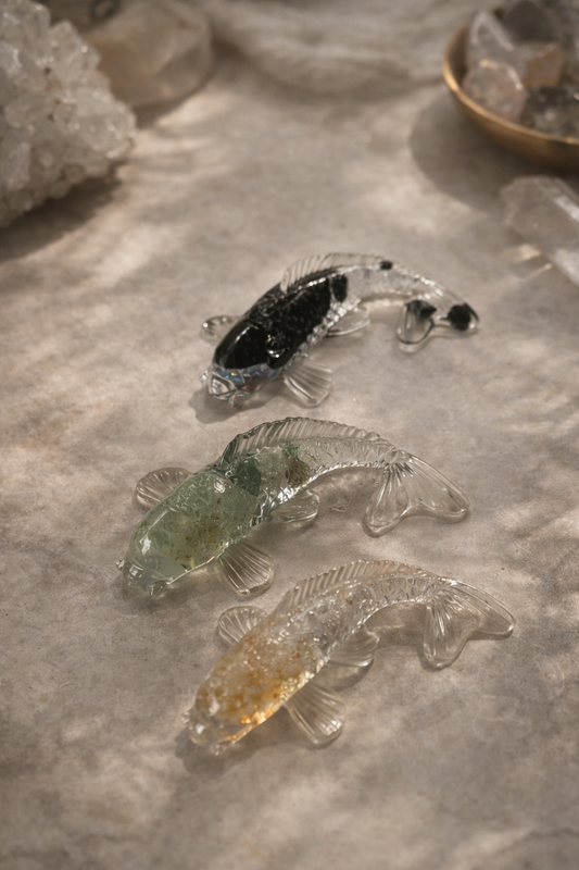 Lucky koi resin charm infused with crystal for luck and protection