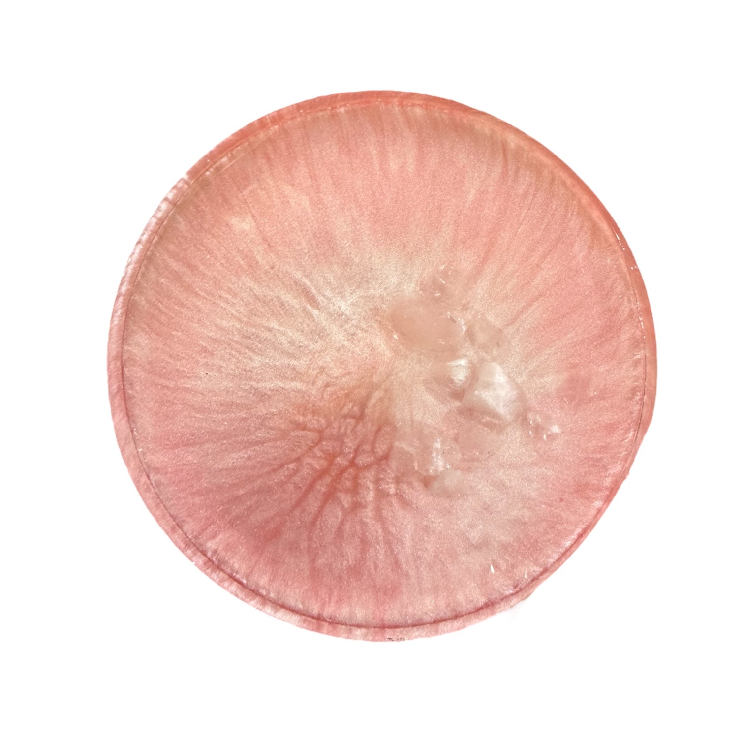 Soft pink resin coaster featuring quartz accents, elegant handmade home décor.