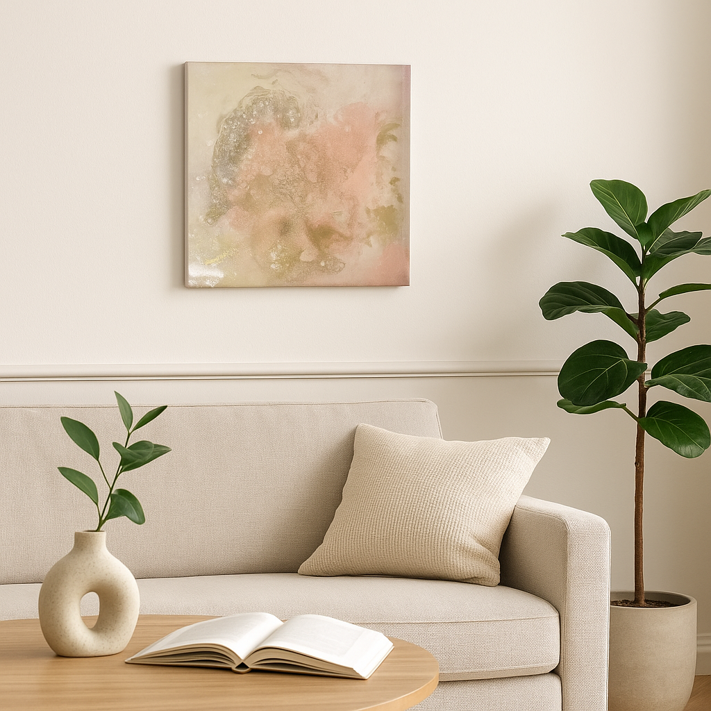 Healing crystal artwork featuring rose quartz and clear quartz, symbolising love and clarity.