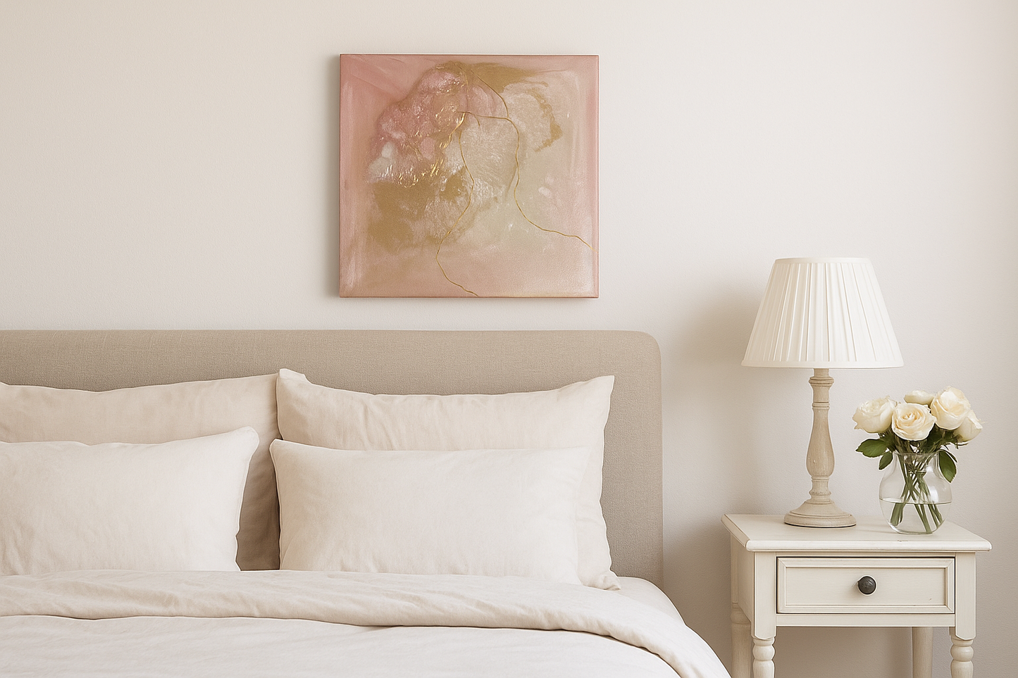 Healing crystal painting featuring rose quartz and clear quartz, symbolising love and clarity